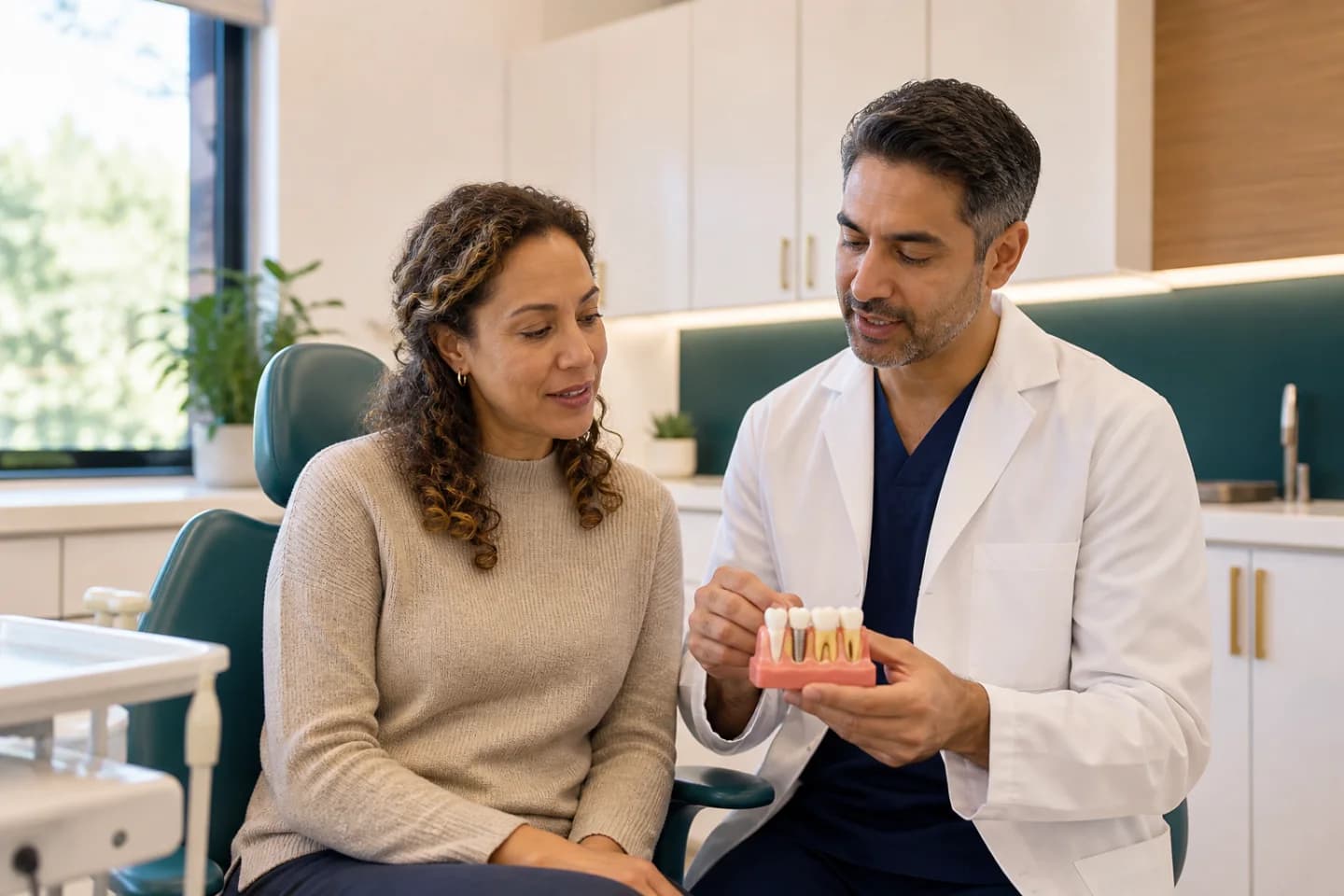 Patient reviewing dental treatment options with a dentist