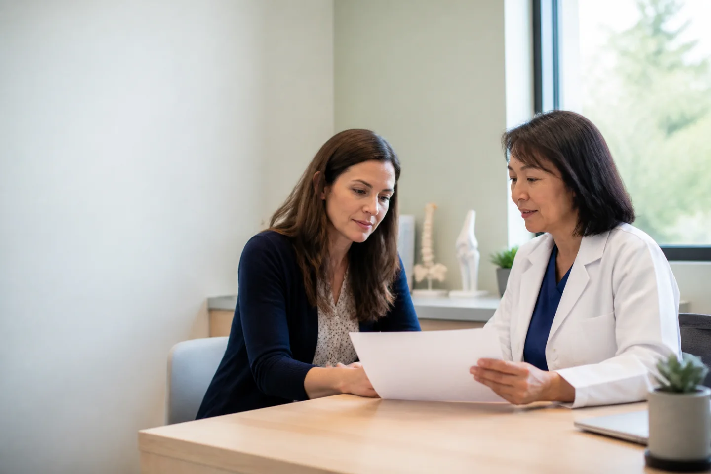 Patient discussing back care with a clinician