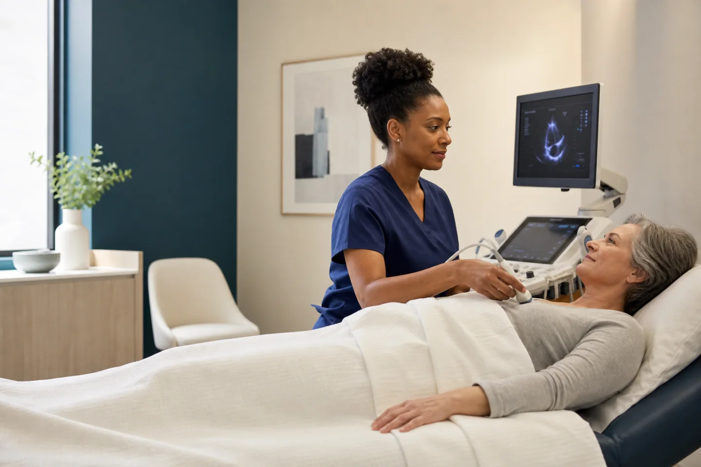 Patient receiving an outpatient echocardiogram