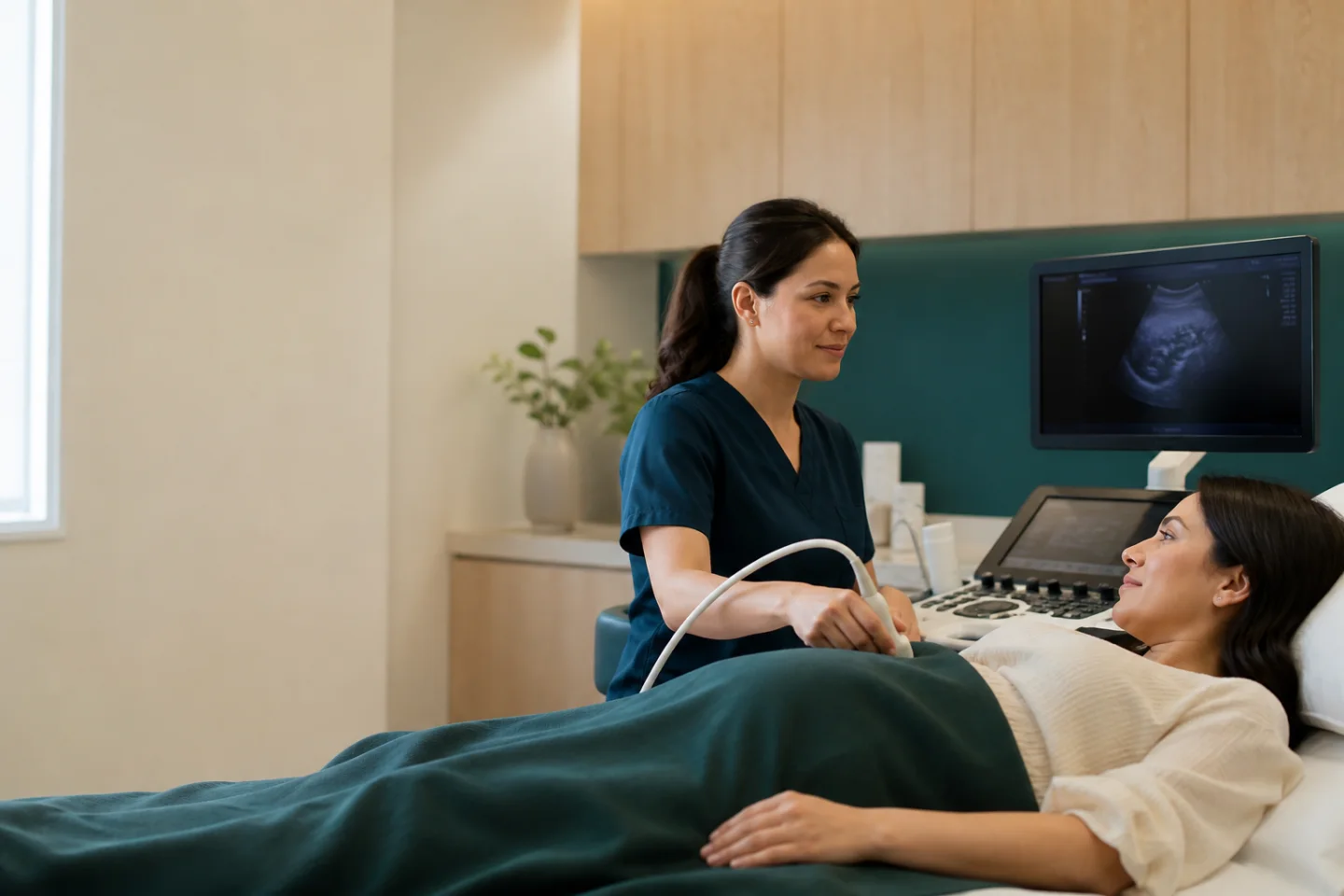 Patient receiving an outpatient diagnostic ultrasound